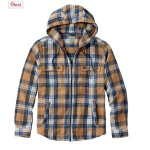 NWT LL Bean SzM (L available too)Barley Blue/Tan Plaid Hooded ZipUp Shirt/Jacket